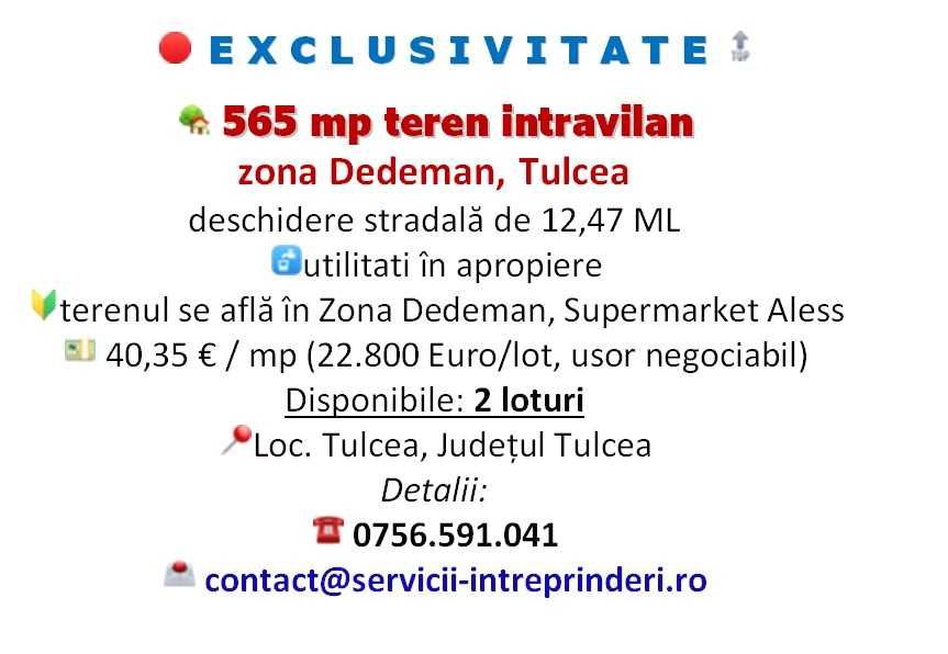 Teren lot 565 mp (teren intravilan Tulcea)
