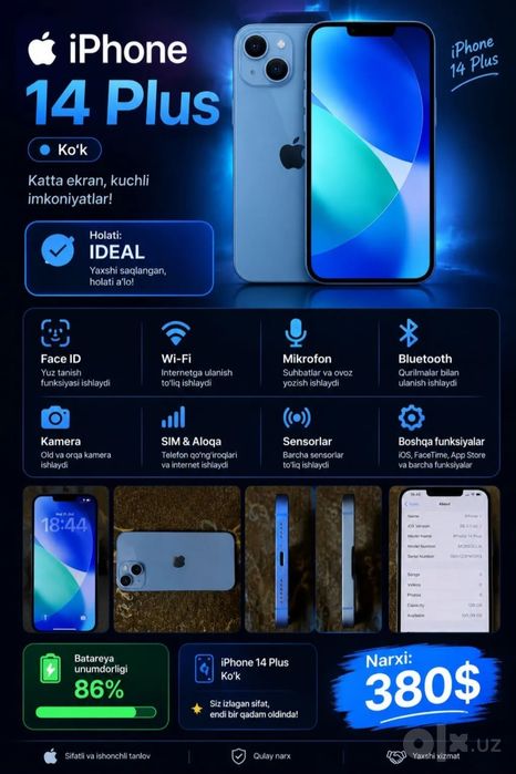 iPhone 14 plus, ideal holatda