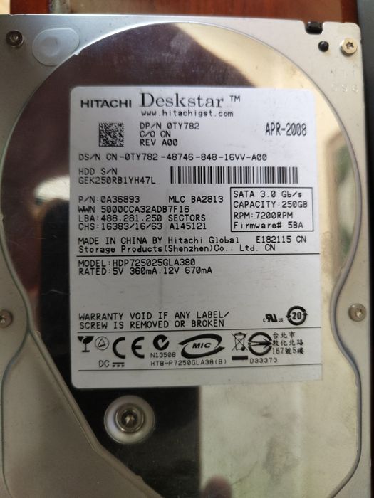 Hitachi HDD 7200rpm 250gb