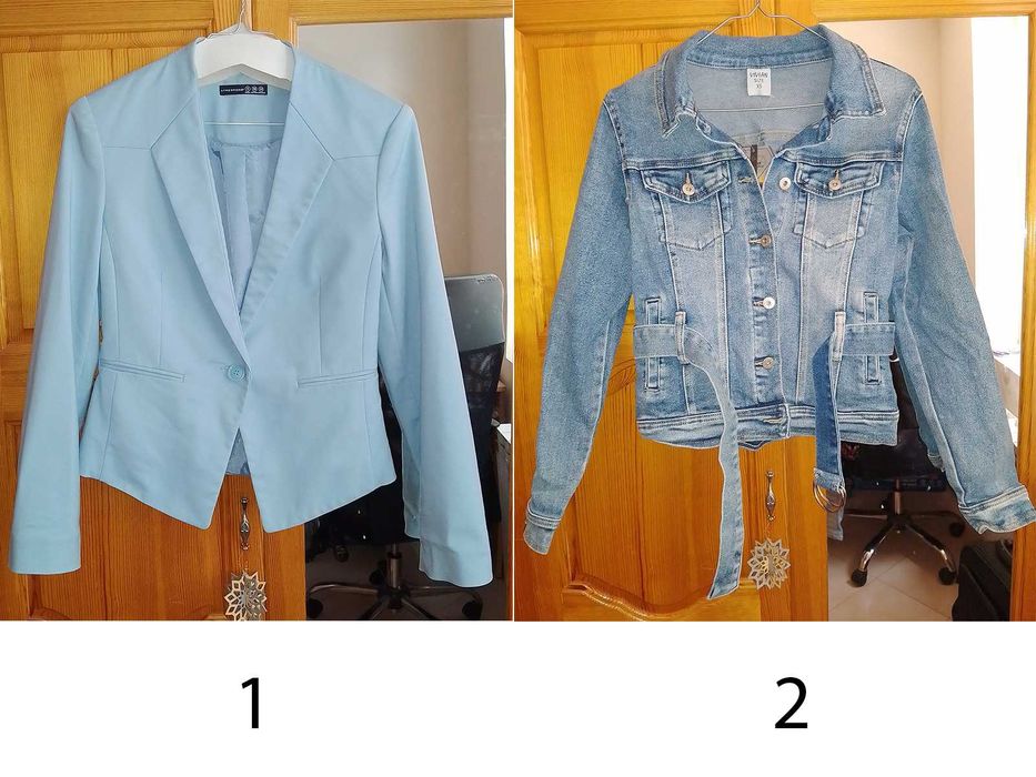 Небесно-синьо сако Atmosphere, размер 36 и ново дънкено яке XS