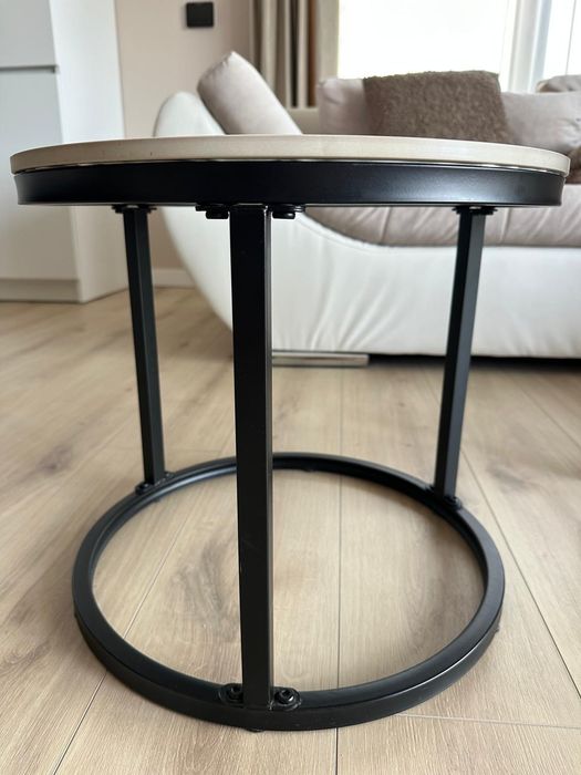 Set 2 masute de cafea din metal si marmura artificiala, 60/45 cm, albe