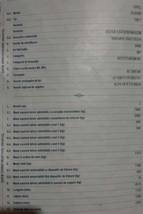 OPEL ASTRA H 2006 Benzina 1,6 pentru piese