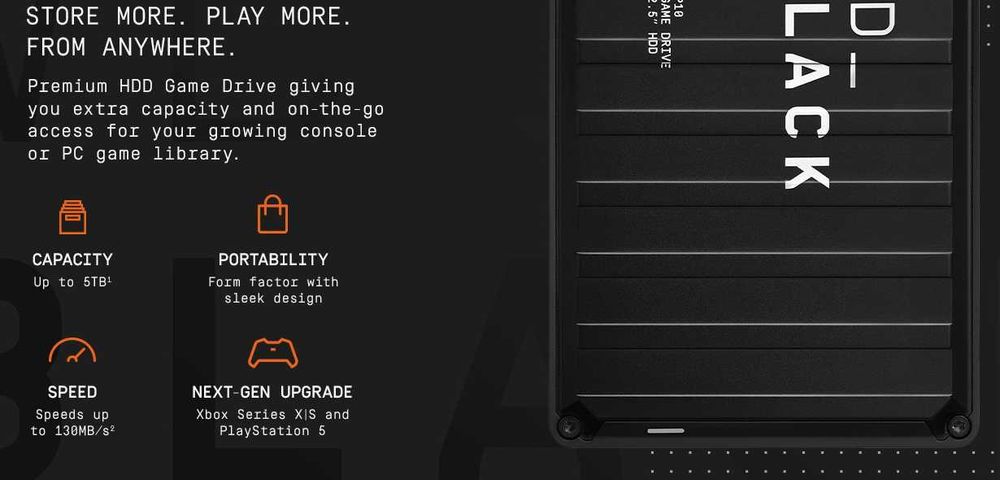 WD_BLACK 5TB P10 Game Drive 5TB Външен Твърд Диск УСБ Hard USB 3.2