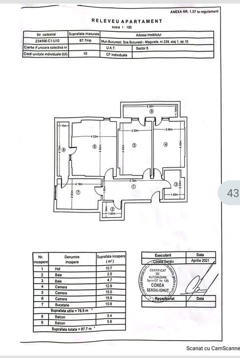 Apartament 3 camere decomandat,  mobilat complet