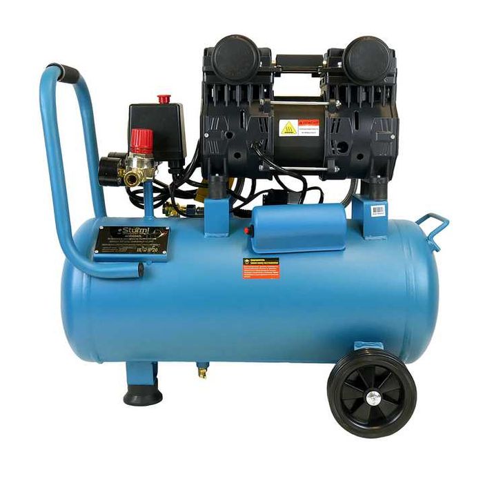 Компрессор безмасляный, поршневой, бесшумный 24л. 1,5кВт, 8бар, Защита