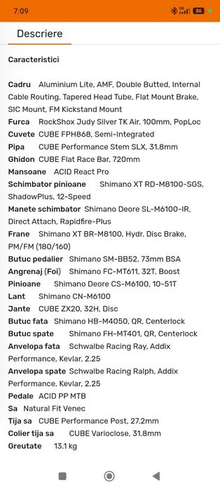 Bicicleta MTB CUBE REACTION 2024