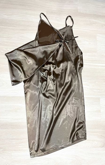 Rochie designer EVIS unicat satin ciocolatiu cu drapaje