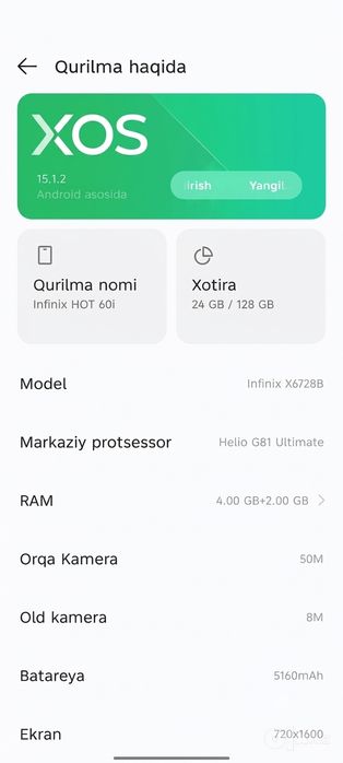Infinix hot 60i sotiladi. Abmen bor