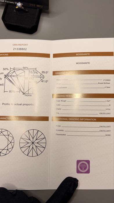 Годежен пръстен с moissanite VVS1, 1.0 карата.
