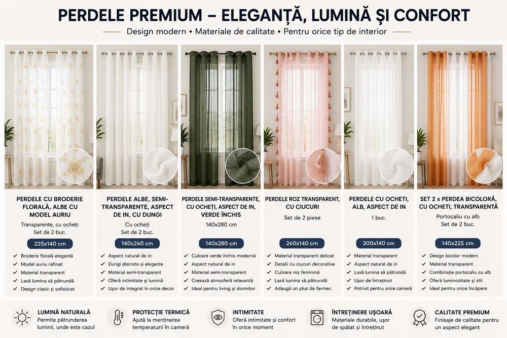 Draperii si perdele premium - Modele noi, stoc LIMITAT - preturi bune. Branduri premium precum Deconovo, Pony Dance