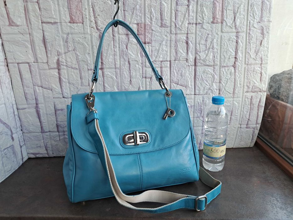 дамска чанта,тюркоазено синя кожена чанта Picard-естествена кожа
