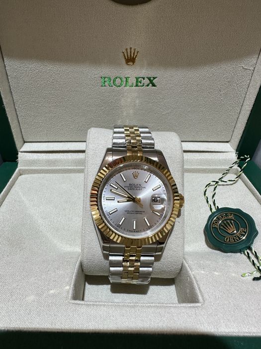 Ceas Rolex Date Just Argintiu si Auriu cu Cadran Argintiu