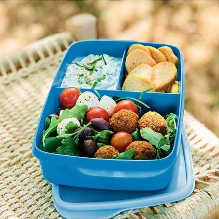 Кутия за обяд с разделения, 1 л, Tupperware, синя и оранжева