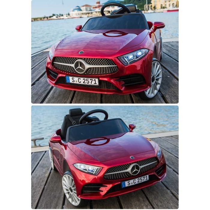 Червена детска акумулаторна кола Mercedes-Benz CLS350 12V с кожена седалка
