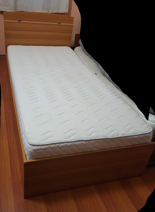 Pat Single 90x200 cm cu Depozitare și Saltea
