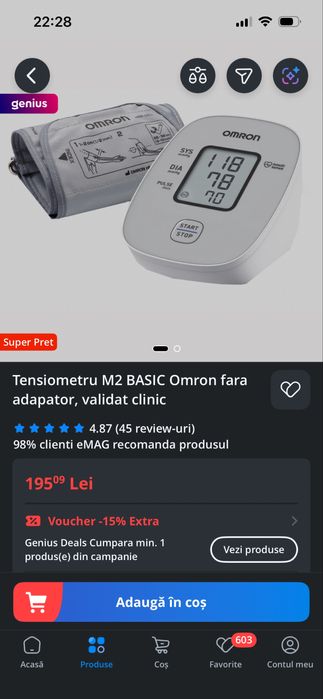 Omron M2 tensiometru pentru brat, baterii incluse
