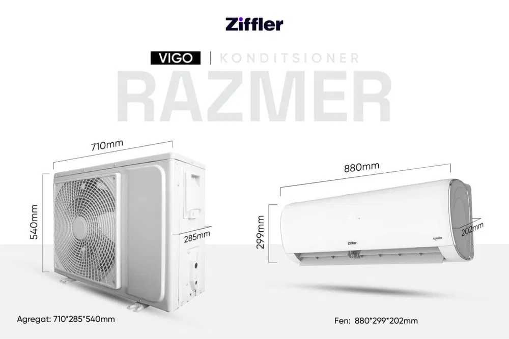 Кондиционер ZIFFLER Invertor PTC TEN Golden Fin+optom va donaga