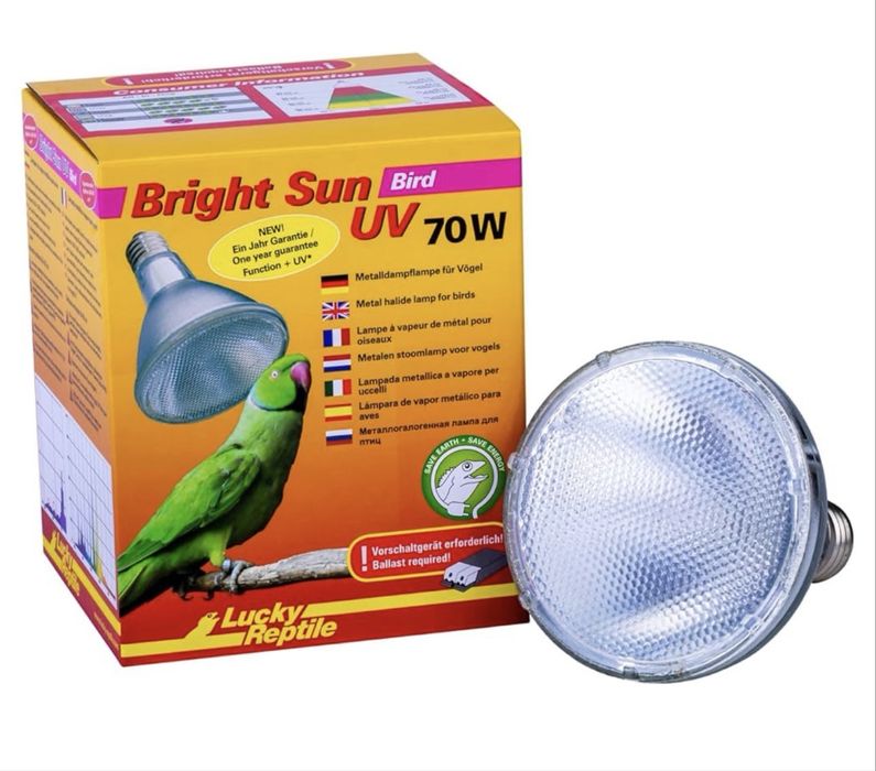 Lampă Lucky Reptile Bright Sun UV W cu 1 lumină pentru pasari  70W