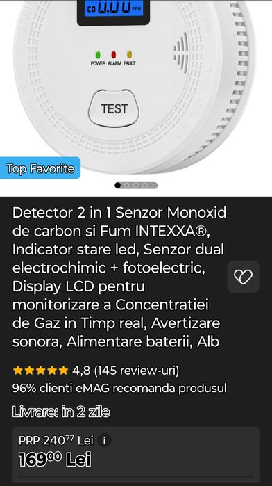Detector monoxid/fum