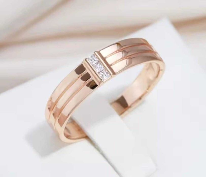 GR14,inel placat aur 14k,model unisex, nou/marcat, zirconii albe