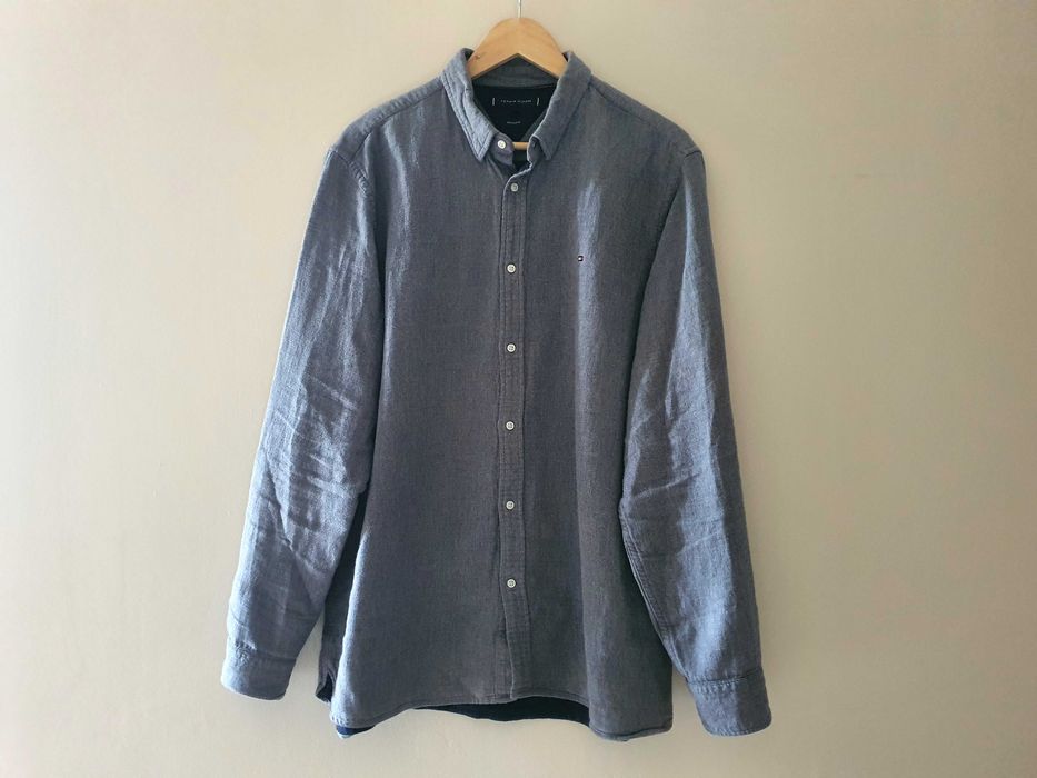 Tommy Hilfiger риза XL Regular Fit 100% памук сива, плътна материя