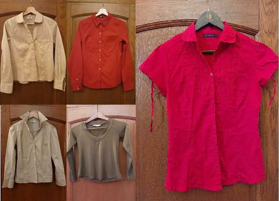 4 camasi+bluza dama M bumbac 100%, rosie/2 bej/maro, nepurtate, bune