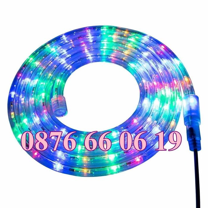 Многоцветен светещ коледен маркуч 20 м + контролер