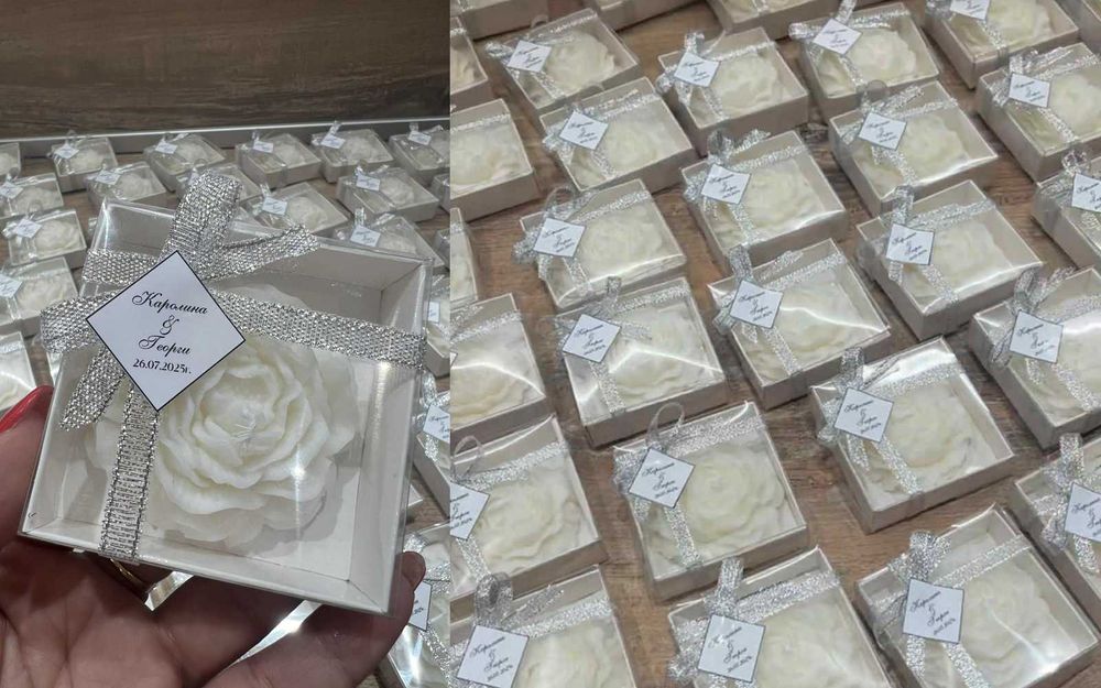 Подаръци за гости свещи божур за сватбa кръщениe рожден ден бал юбилей