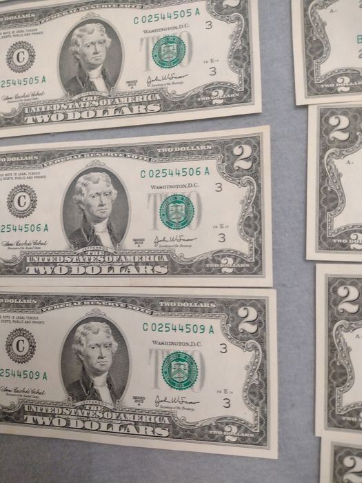 17 bancnote de colecție 2 dollari serii consecutive