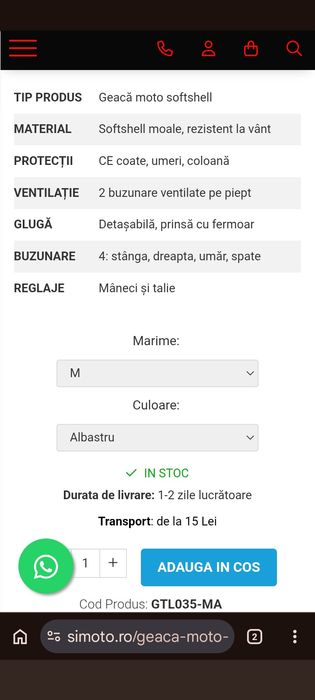 Geaca moto nouă cu protecție