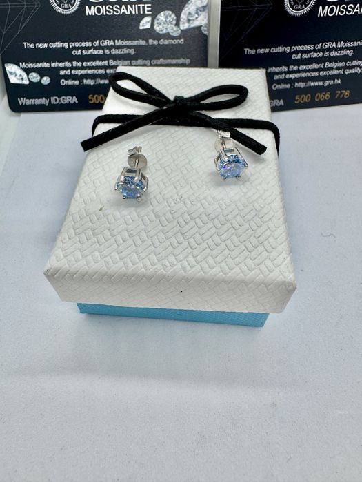 Сребърни обеци с мойсанит (Диамант) 1 карат