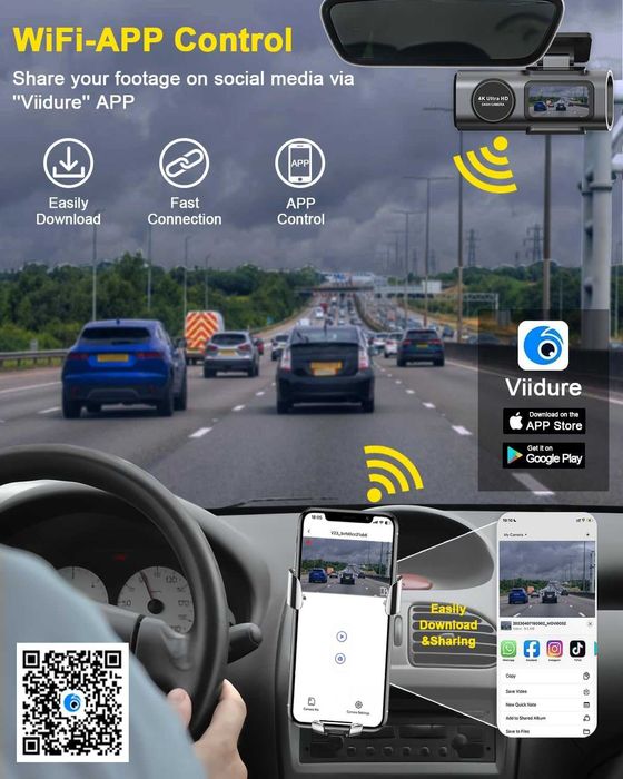 Camera de bord auto DVR, inregistrare video 4K UHD, cu Vedere Nocturna