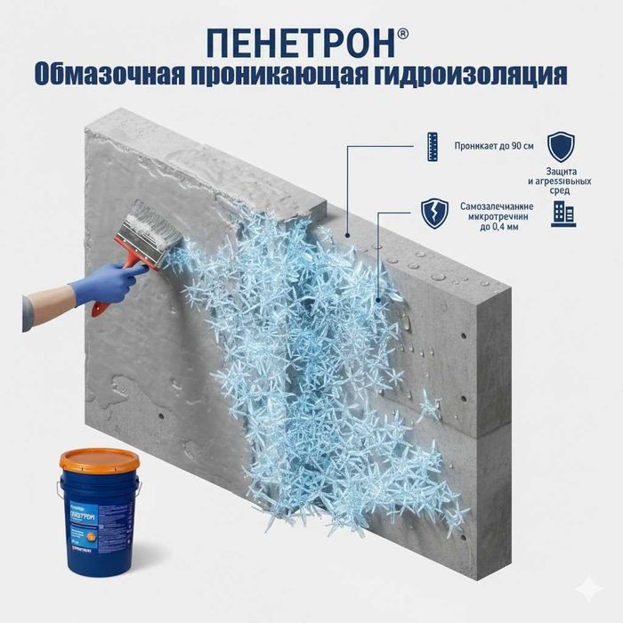 Пенетрон проникающая гидроизоляция бетона обмазочная для  бетона