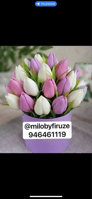 Sun’iy va sovunli gullar zakazga qiberiladi. yillab turadi