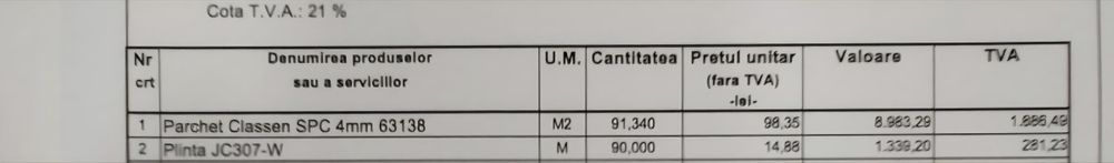 70 mp Parchet Classen SPC  și 70 ml  Plinta  durcompozit