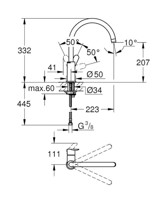 Baterie bucatarie Grohe Start Edge, Pipa C
