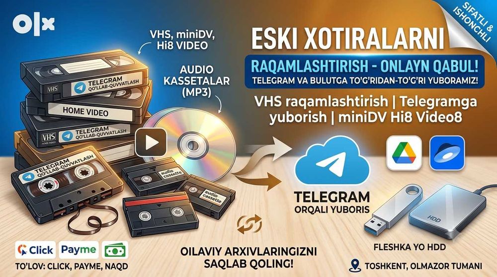 Videokasseta otsifrovka | UYDAN OLIB KETAMIZ | VHS fleshka HDD