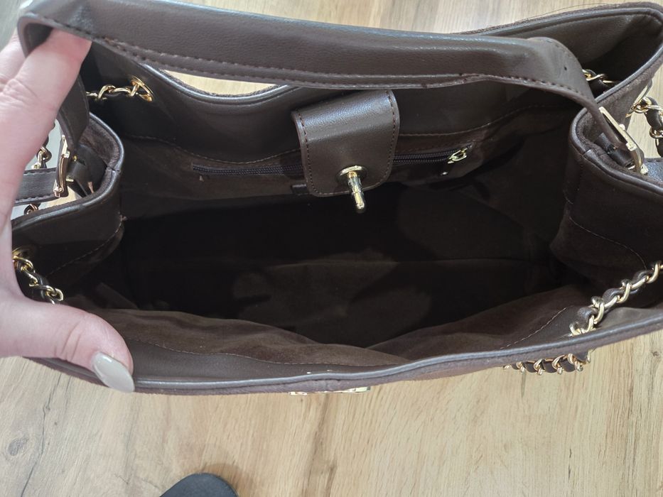 Чанта кожа и велур