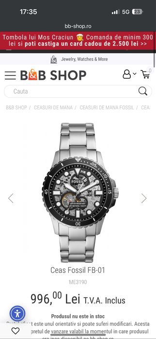 Ceas Fossil barbatesc automatic nou ME3190 42mm diametrul FB-01