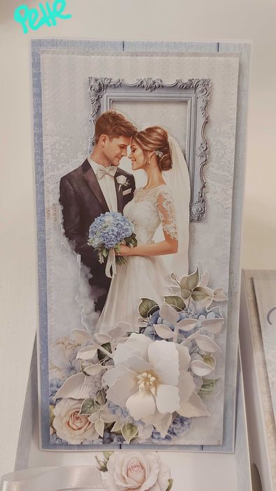 Елегантна картичка в кутия за сватба, юбилей, ръчно изработена