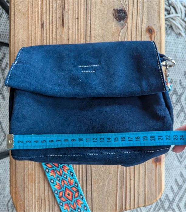 Geanta de piele întoarsă, albastru cobalt, Baumann Dekor