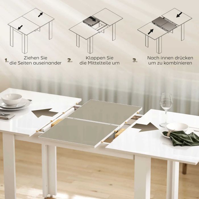 Tрапезна маса HOMCOM, 120-160 x 70 см, разтегателна, за 4-6 души