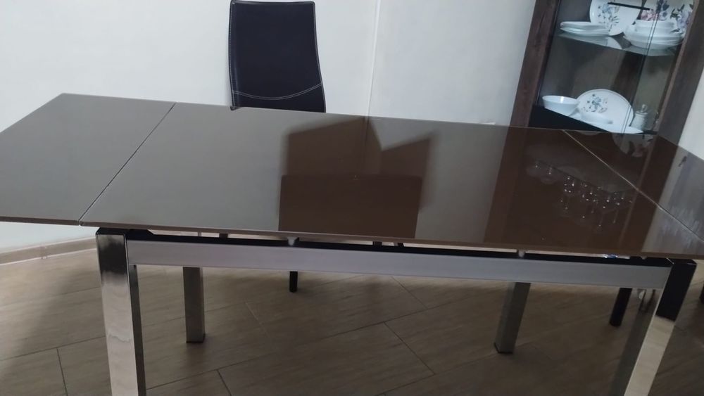 Masă extensibilă din sticlă fumurie 170x92 cm