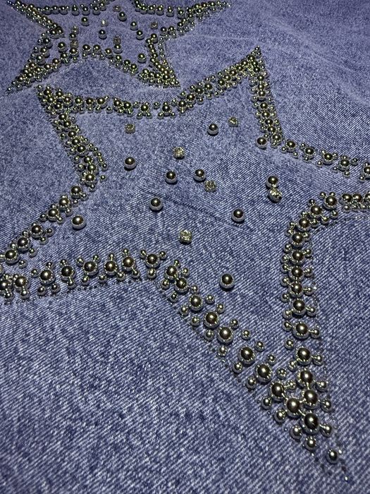 Geaca blugi denim cu pietre si perle argintii