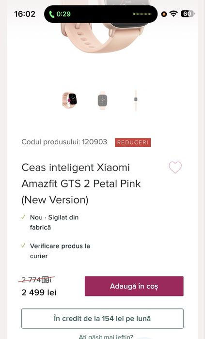 Ceas inteligent Xiaomi Amazfit GTS 2 Petal Pink (New Version)