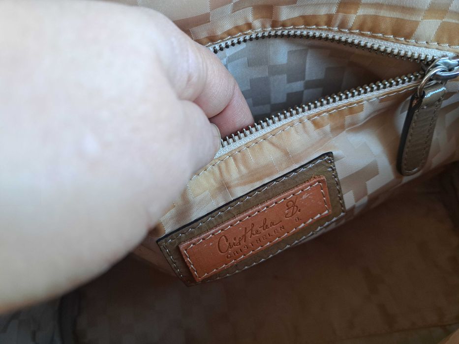 дамска чанта,Christian Berg,бежова кожена чанта-естествена кожа