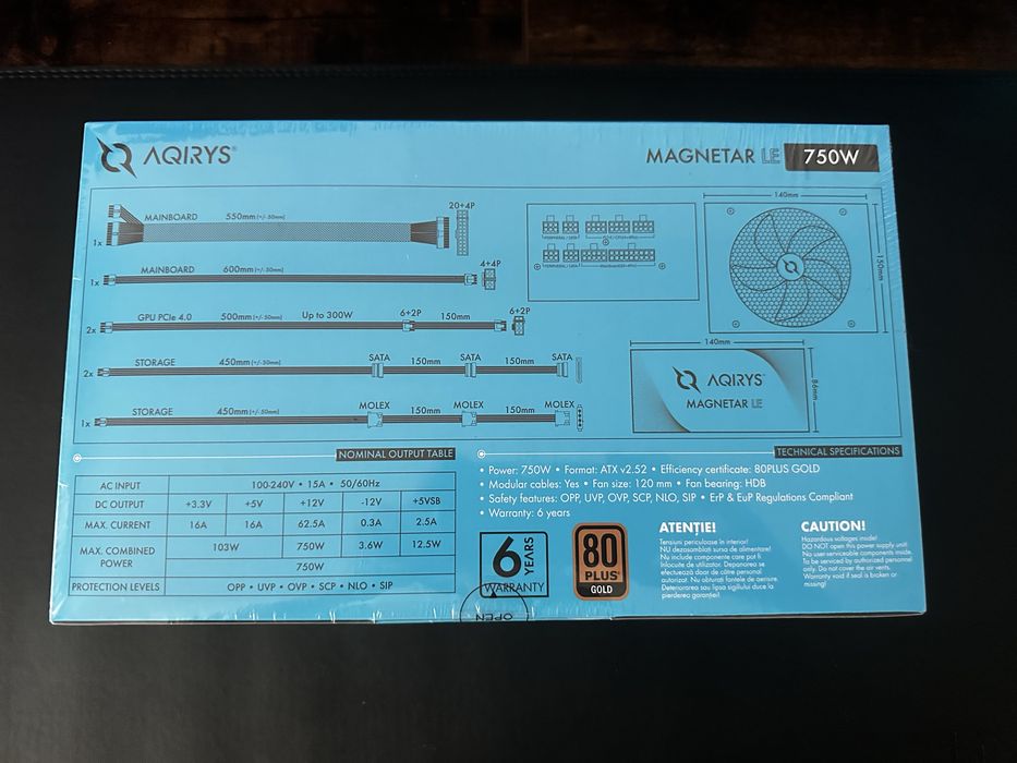 Sursă PC Modulară Gaming AQIRYS Magnetar LE 750W, 80 PLUS Gold (Sigilată)