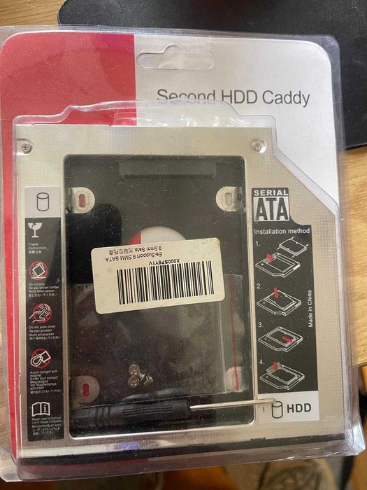 HDD/SSD Caddy 9.5 mm SATA –nou, montaj simplu în locul unității optice