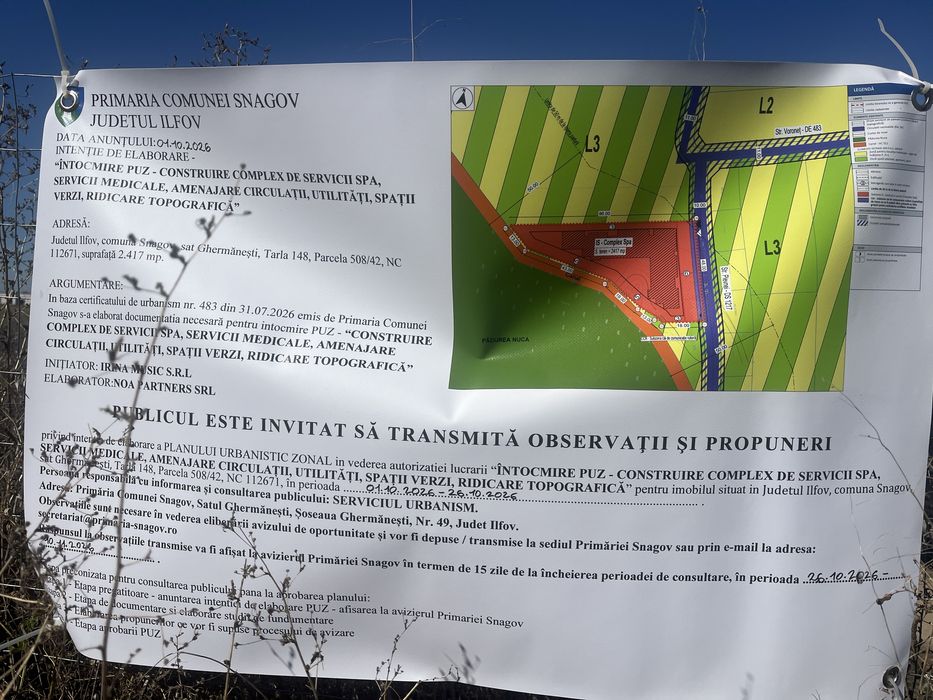 Proprietar vand 500 m intravilan cu autorizatie de constructie - loc Ghermanesti/Snagov