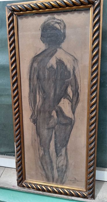 Tablou vechi - nud cu spatele - semnat Sandor Moric 1911